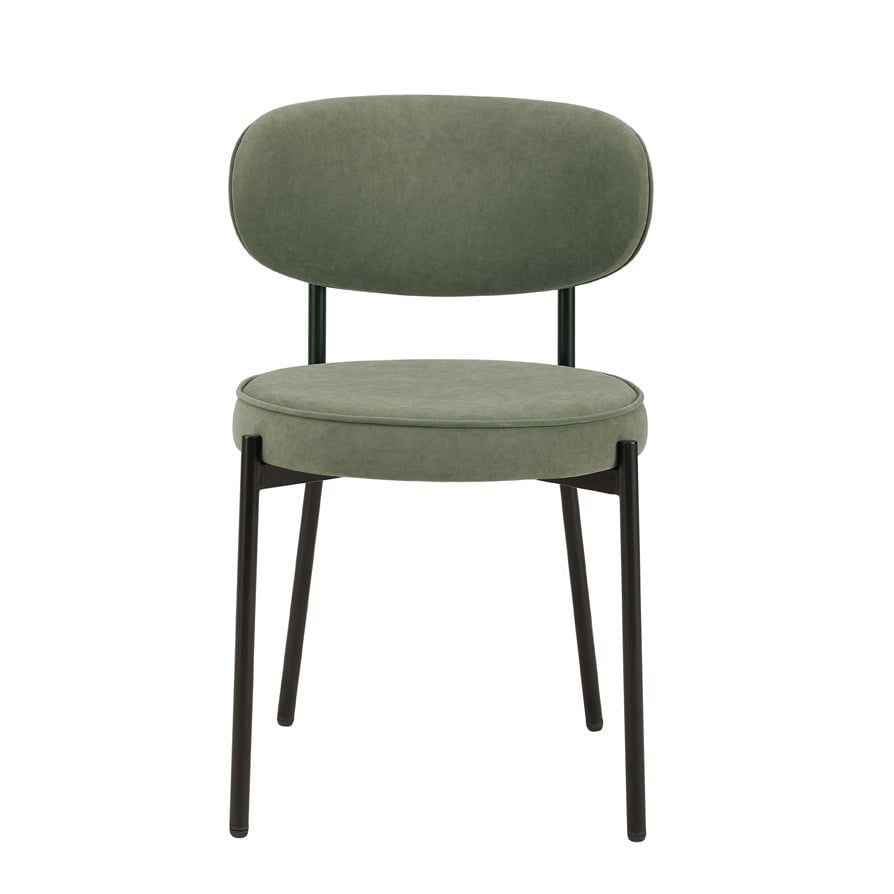 Chaise de salle à manger contemporaine en velours mat vert sauge avec dossier arrondi