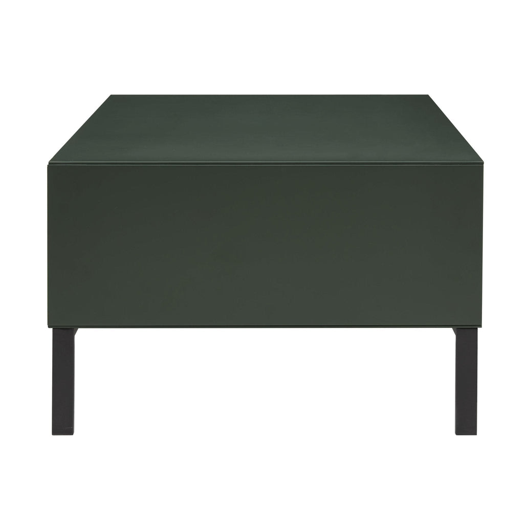 Table basse contemporaine vert forêt avec étagère ouverte pour salon