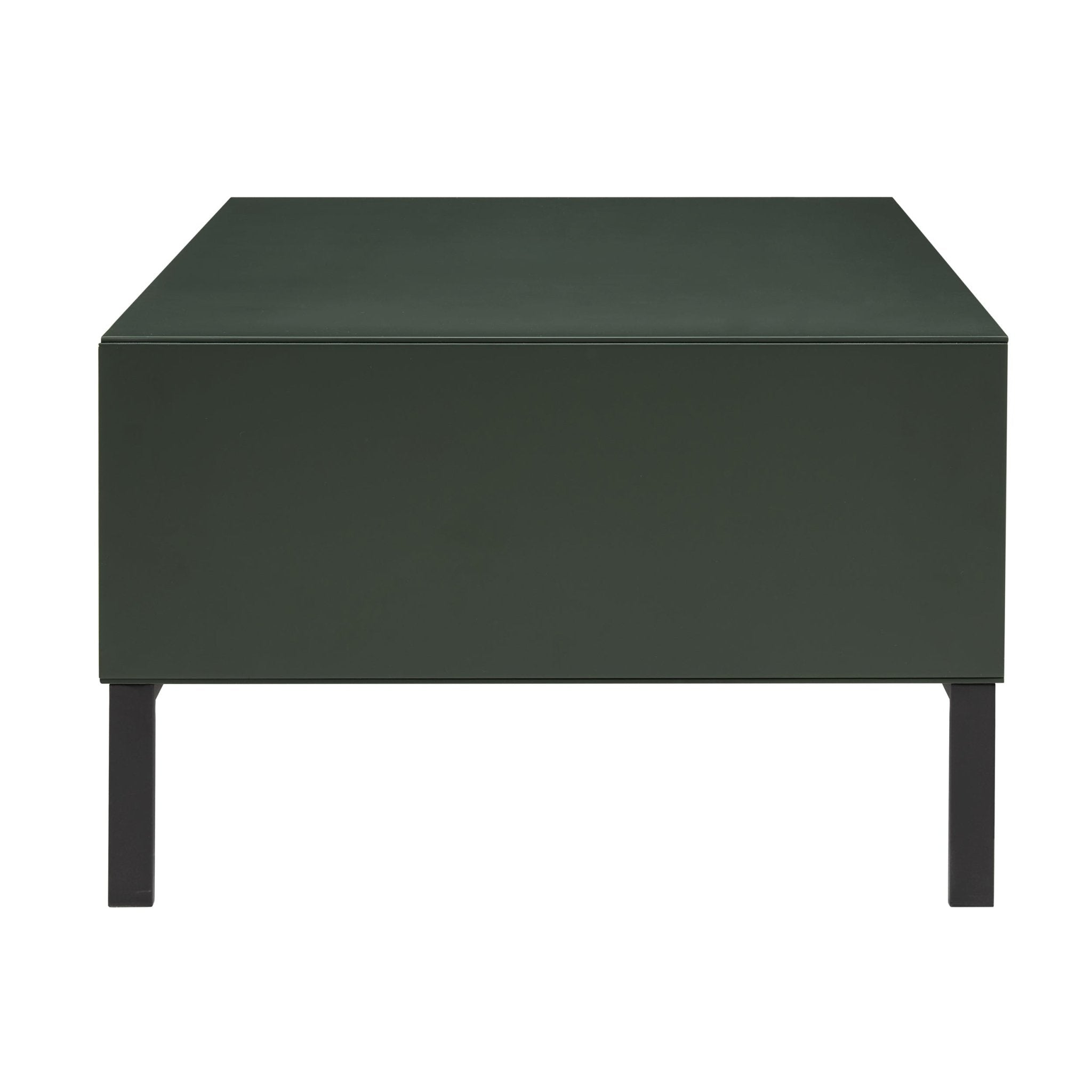 Table basse contemporaine vert forêt avec étagère ouverte pour salon
