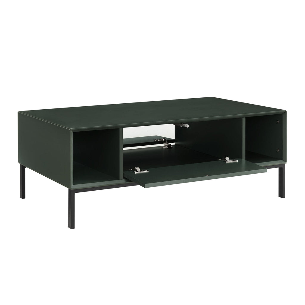 Table basse contemporaine vert forêt avec étagère ouverte pour salon