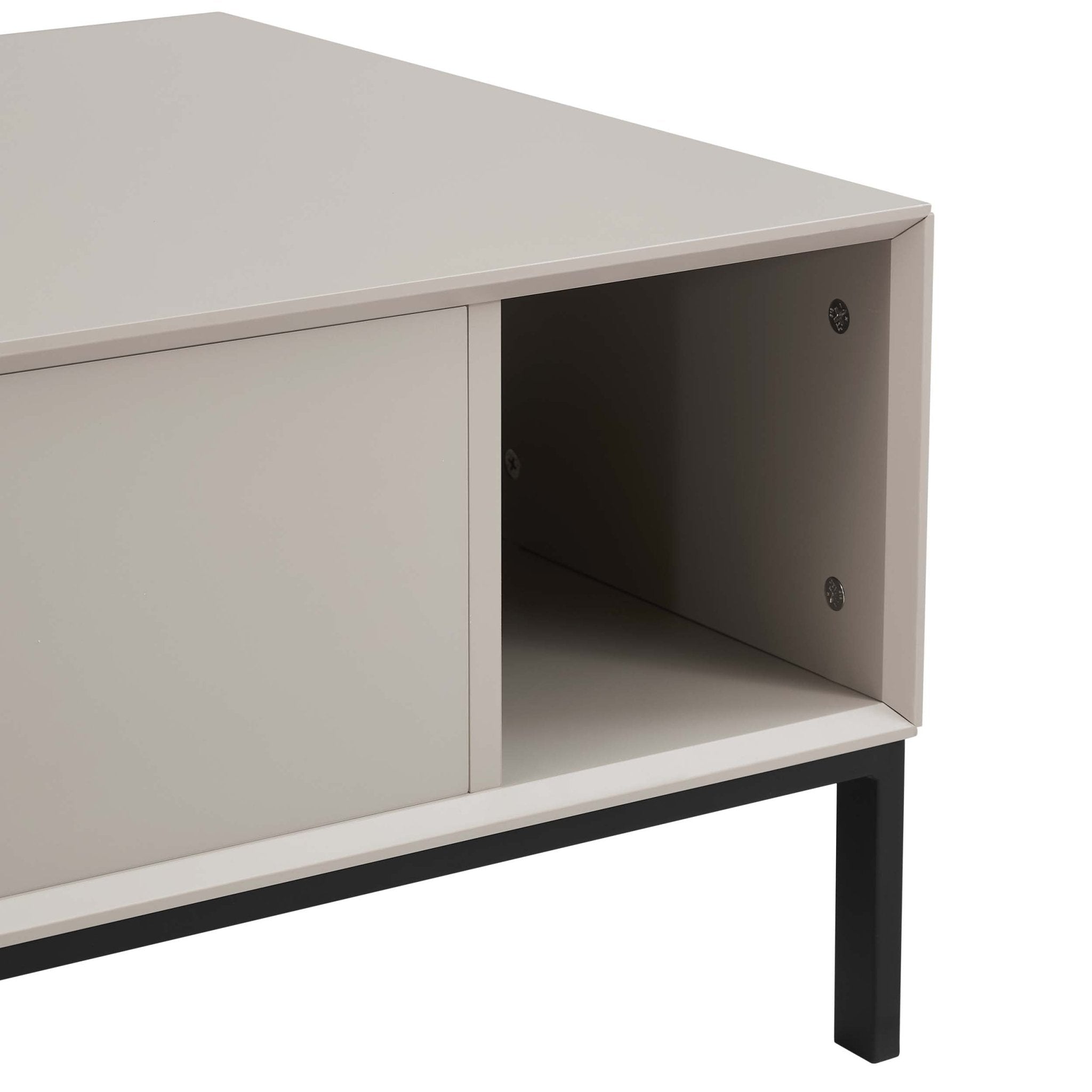 Table basse taupe contemporaine avec étagère ouverte pour le rangement dans le salon