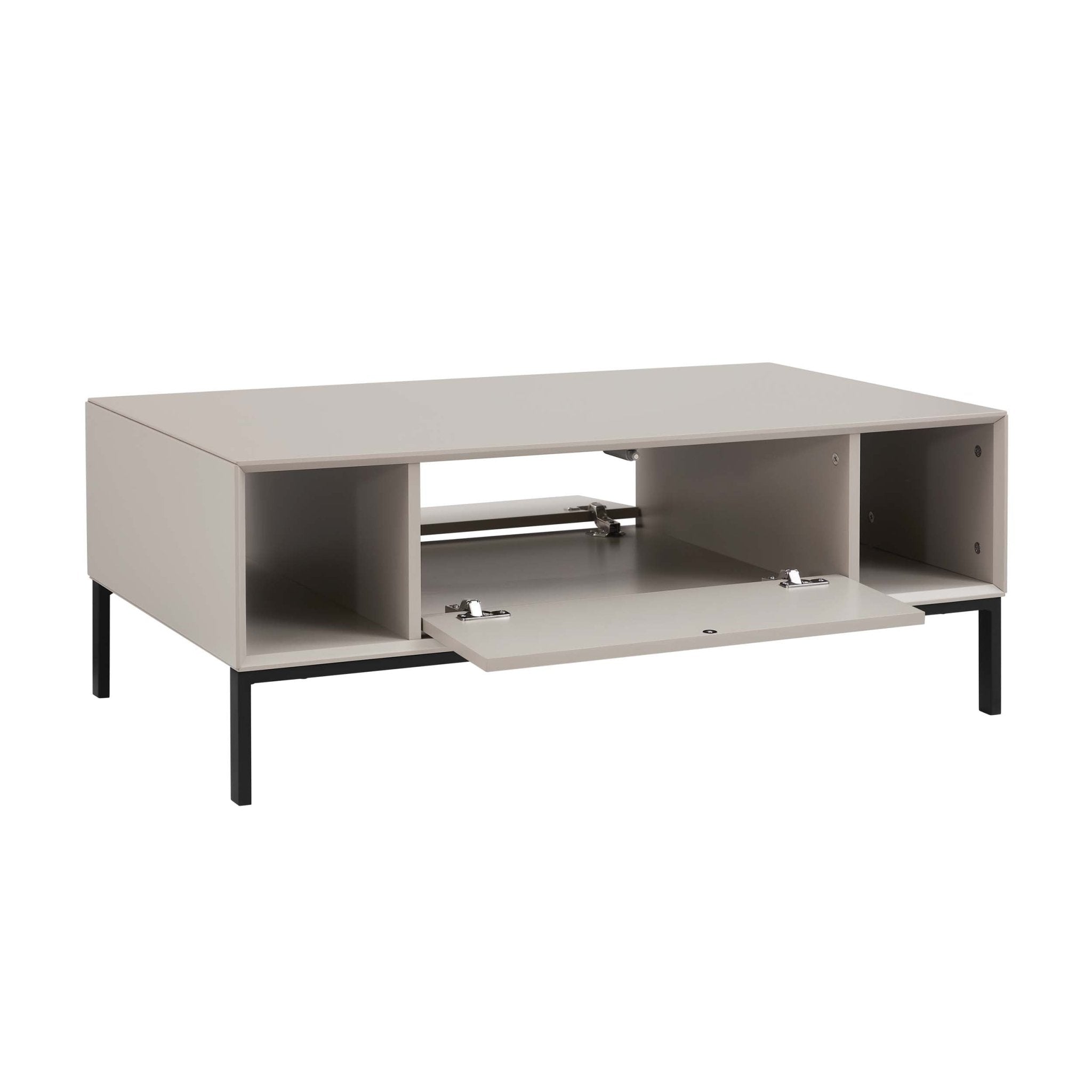 Table basse taupe contemporaine avec étagère ouverte pour le rangement dans le salon