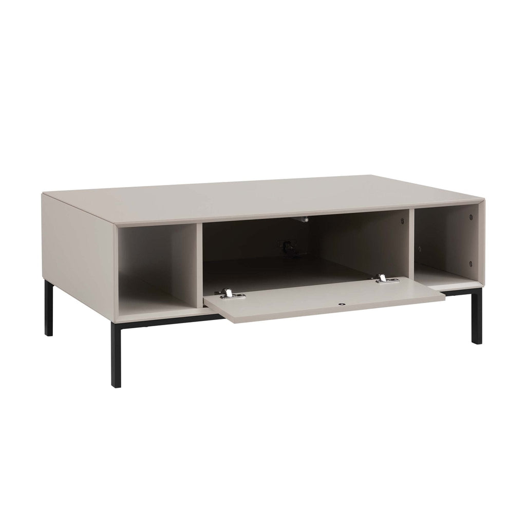 Table basse taupe contemporaine avec étagère ouverte pour le rangement dans le salon