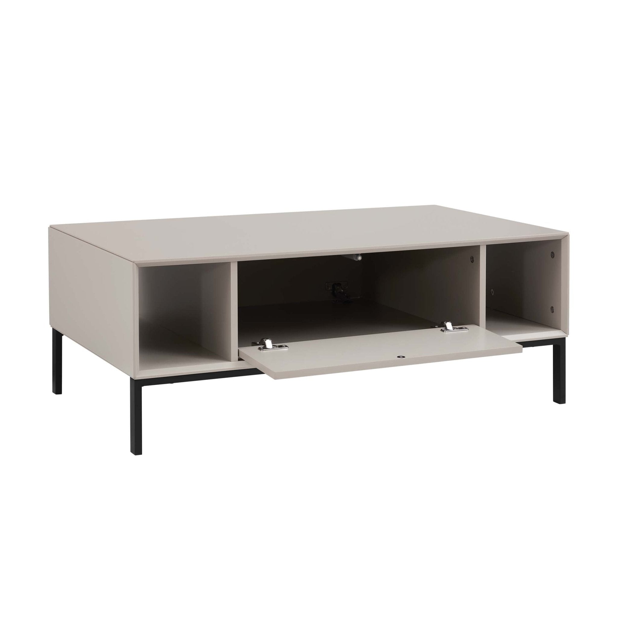 Table basse taupe contemporaine avec étagère ouverte pour le rangement dans le salon