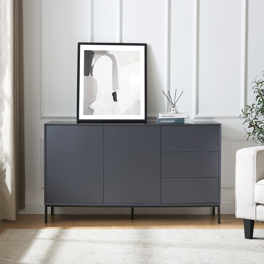 Grand buffet contemporain anthracite avec tiroirs pour le salon