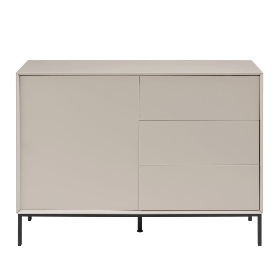Buffet bas taupe contemporain avec tiroirs pour salon