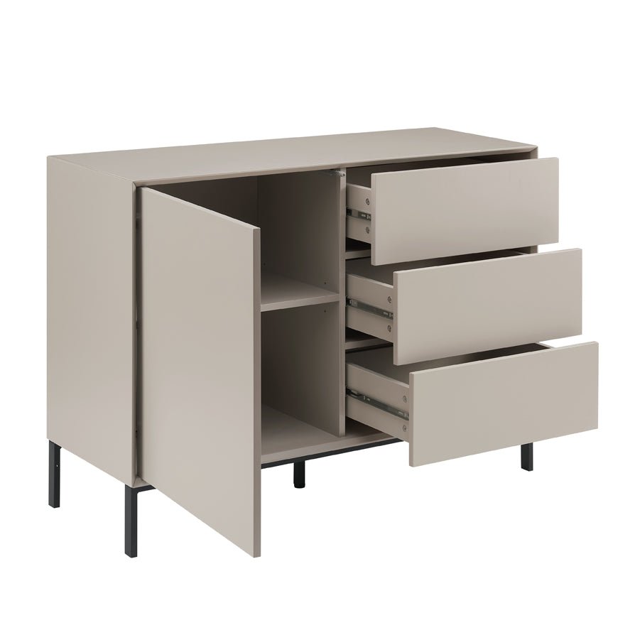 Buffet bas taupe contemporain avec tiroirs pour salon