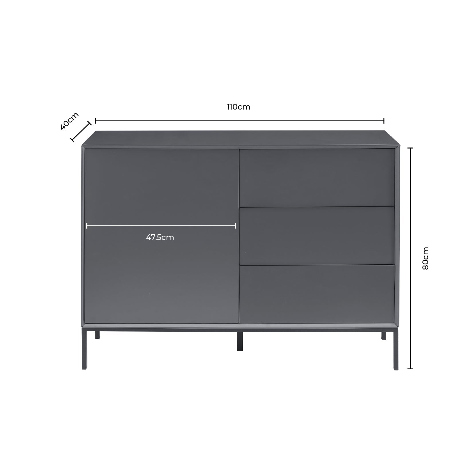 Buffet bas taupe contemporain avec tiroirs pour salon