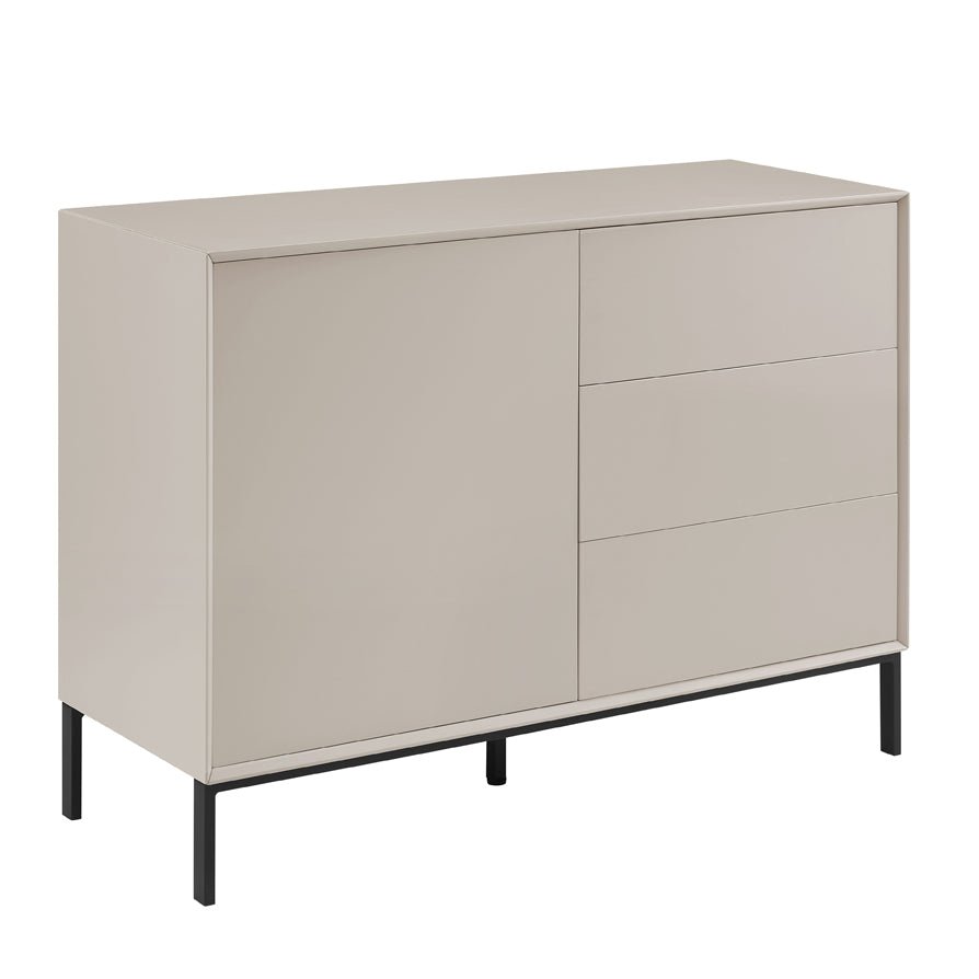 Buffet bas taupe contemporain avec tiroirs pour salon