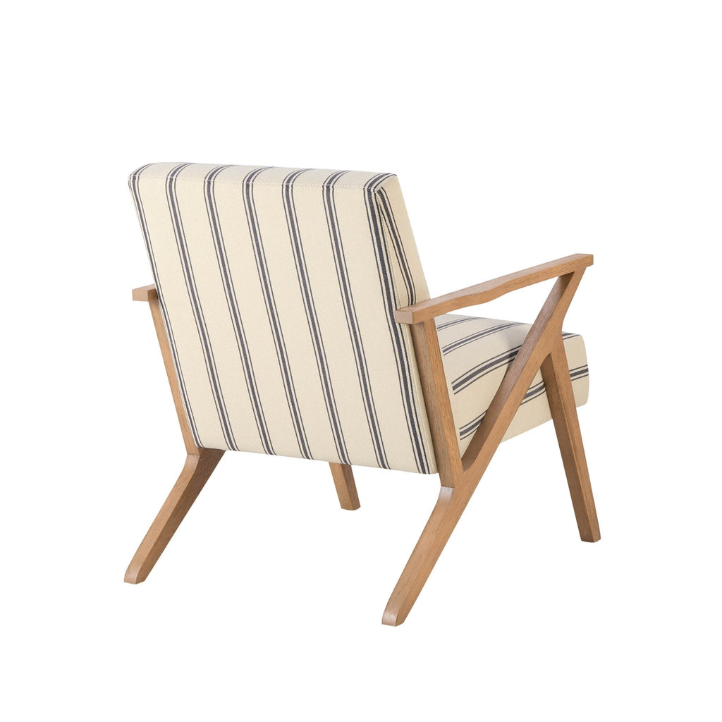 Fauteuil d'appoint en tissu rayé bleu côtier au design décontracté pour le salon