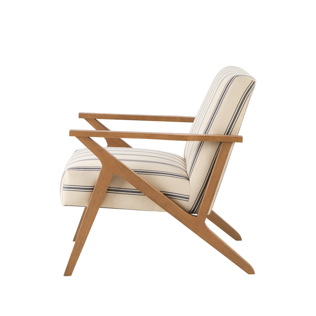 Fauteuil d'appoint en tissu rayé bleu côtier au design décontracté pour le salon