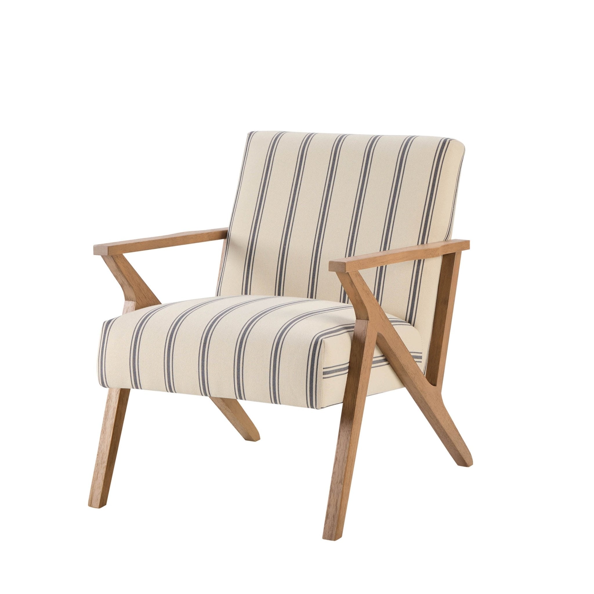 Fauteuil d'appoint en tissu rayé bleu côtier au design décontracté pour le salon