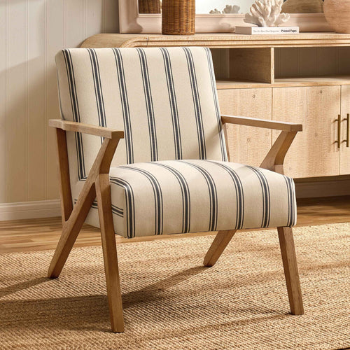 Fauteuil d'appoint en tissu rayé bleu côtier au design décontracté pour le salon