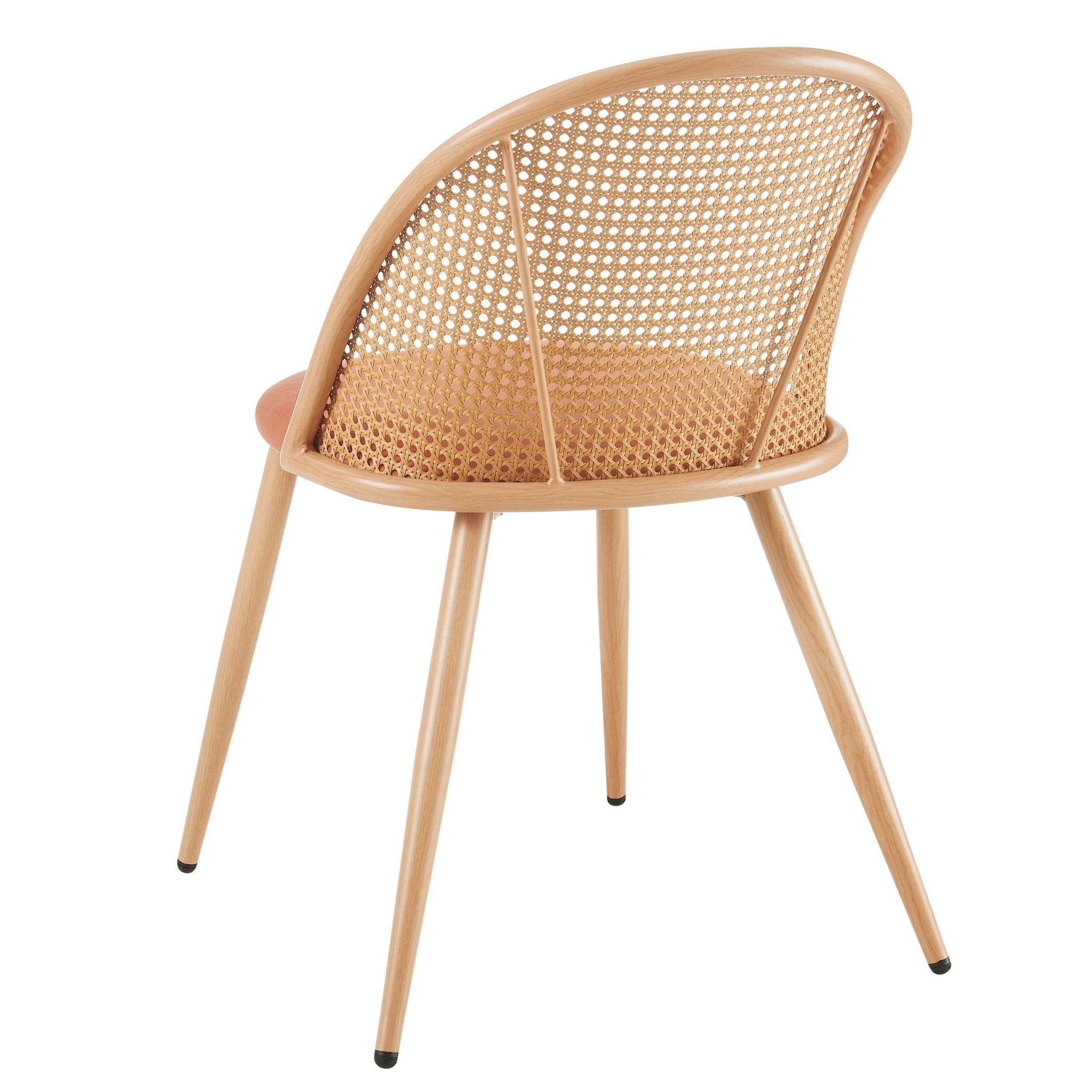 Chaise de salle à manger en tissu abricot de style bohème avec cadre en bois naturel