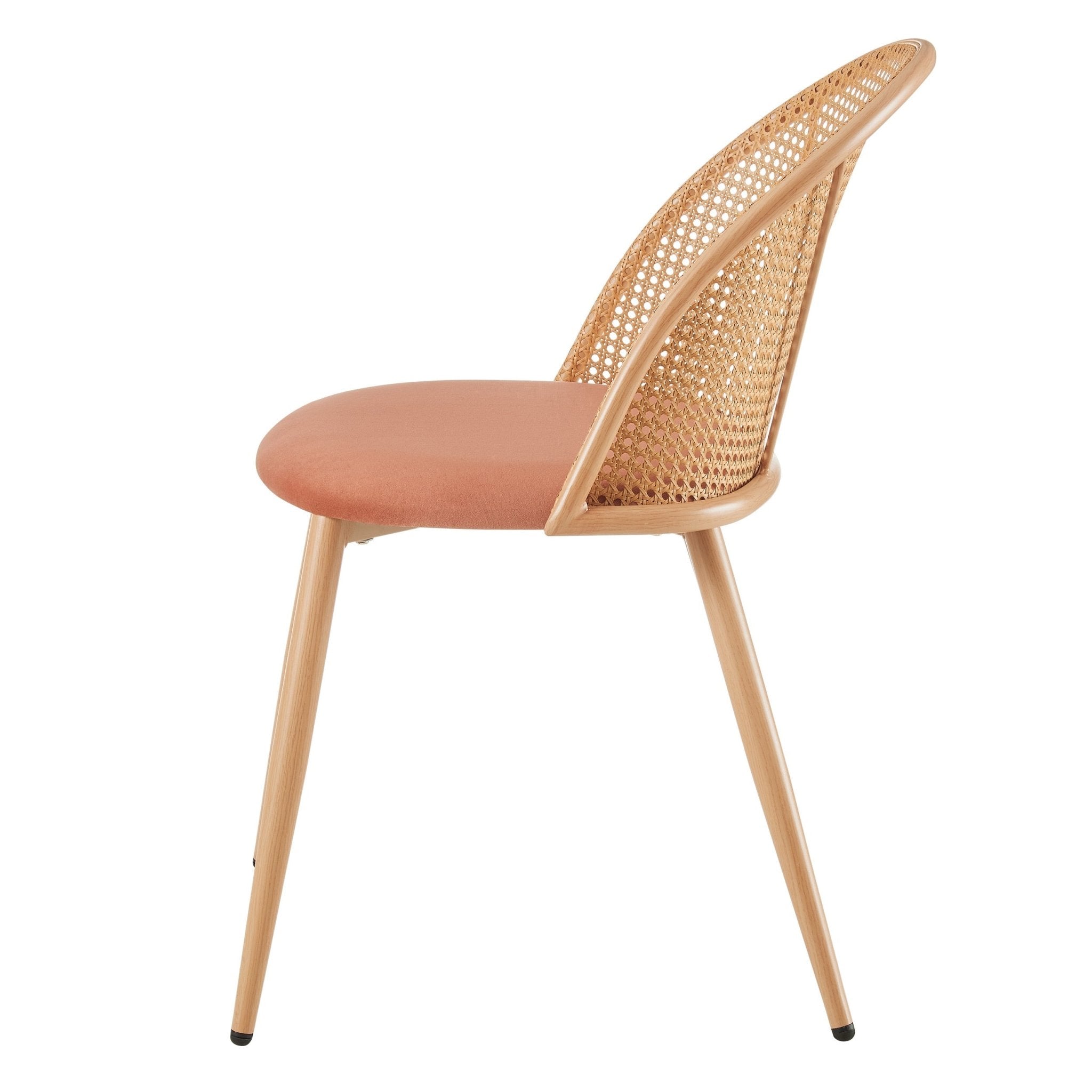 Chaise de salle à manger en tissu abricot de style bohème avec cadre en bois naturel