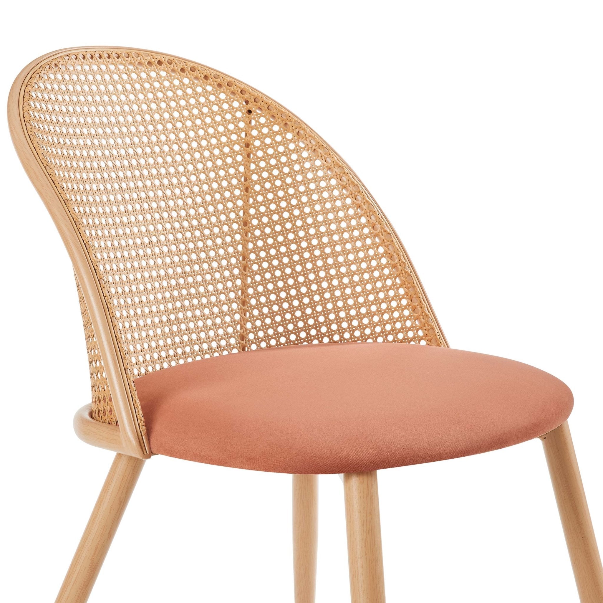 Chaise de salle à manger en tissu abricot de style bohème avec cadre en bois naturel