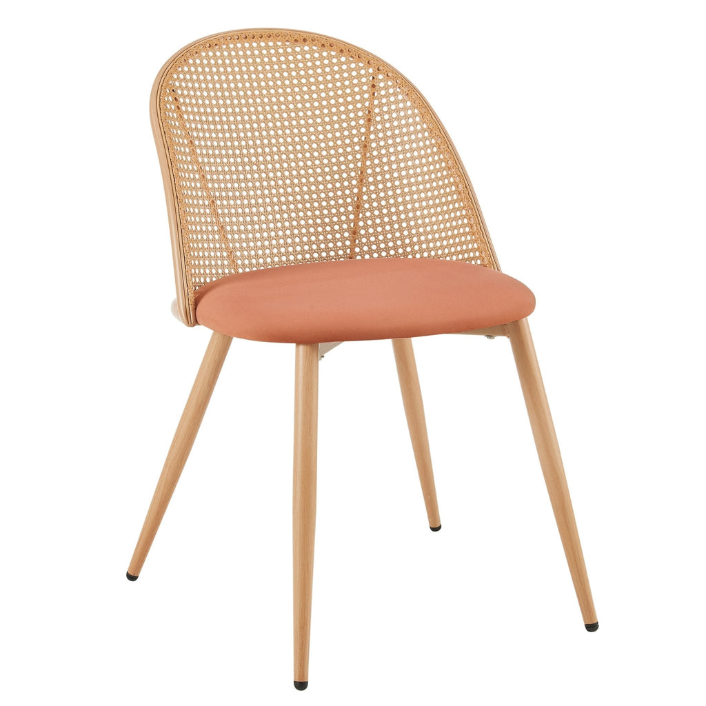 Chaise de salle à manger en tissu abricot de style bohème avec cadre en bois naturel