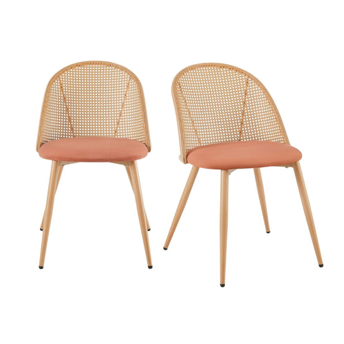 Chaise de salle à manger en tissu abricot de style bohème avec cadre en bois naturel