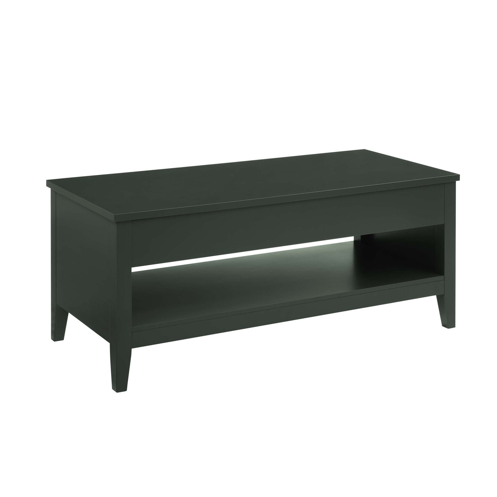 Table basse moderne vert forêt avec plateau relevable et rangement dissimulé pour le salon