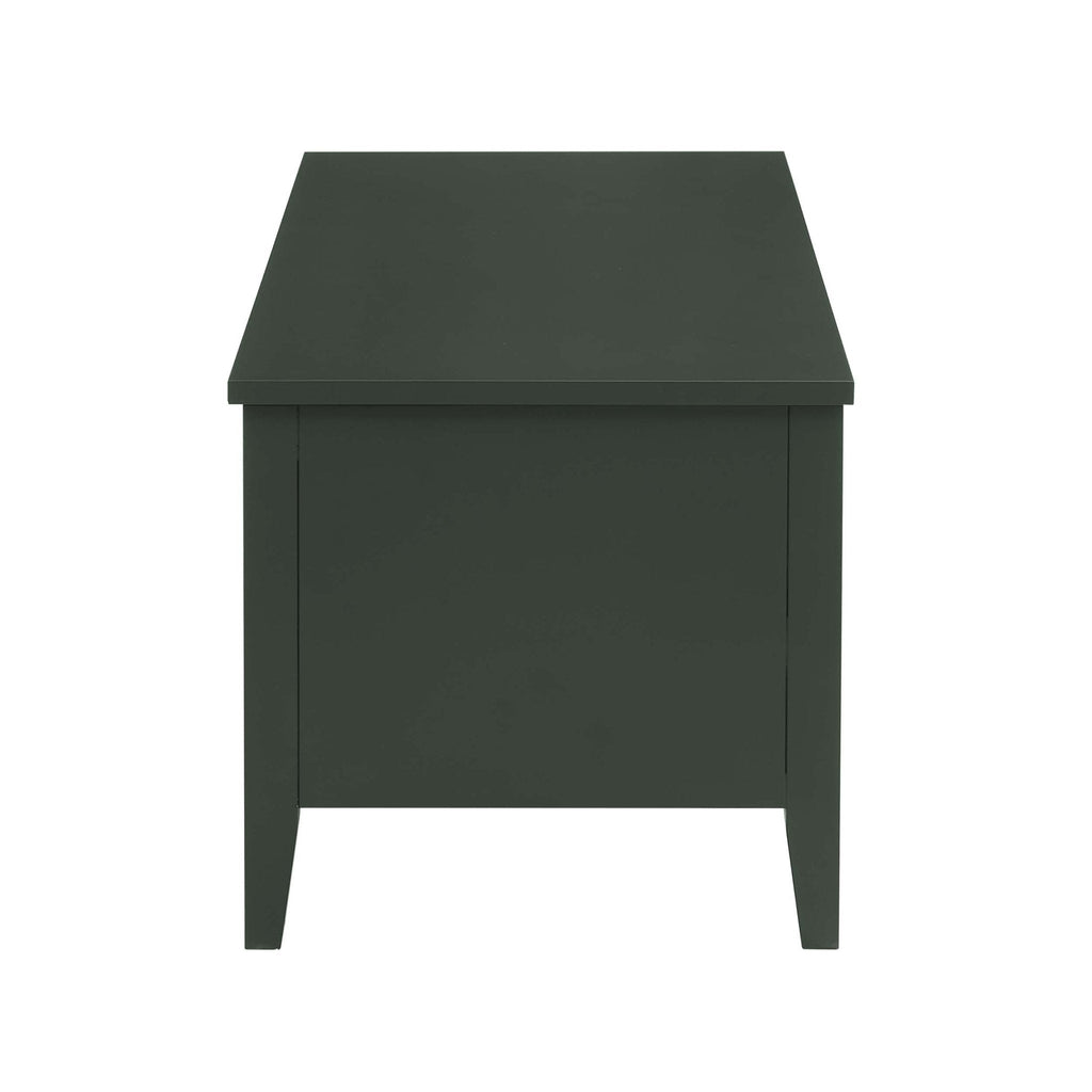 Table basse moderne vert forêt avec plateau relevable et rangement dissimulé pour le salon
