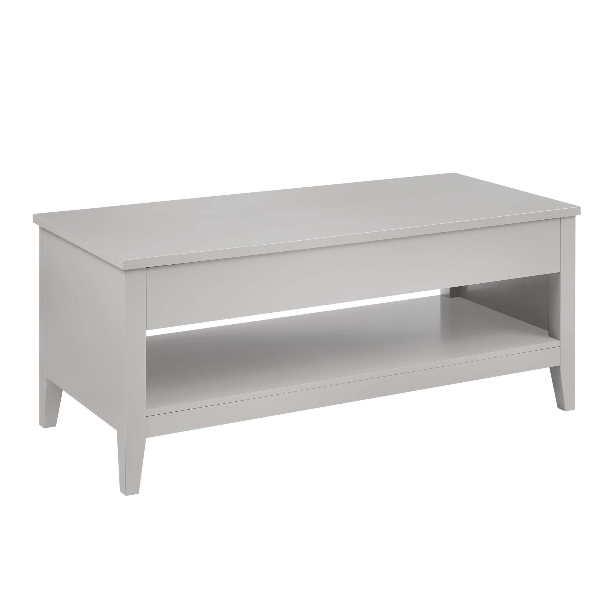 Table basse moderne gris peint à plateau relevable avec rangement dissimulé pour salon