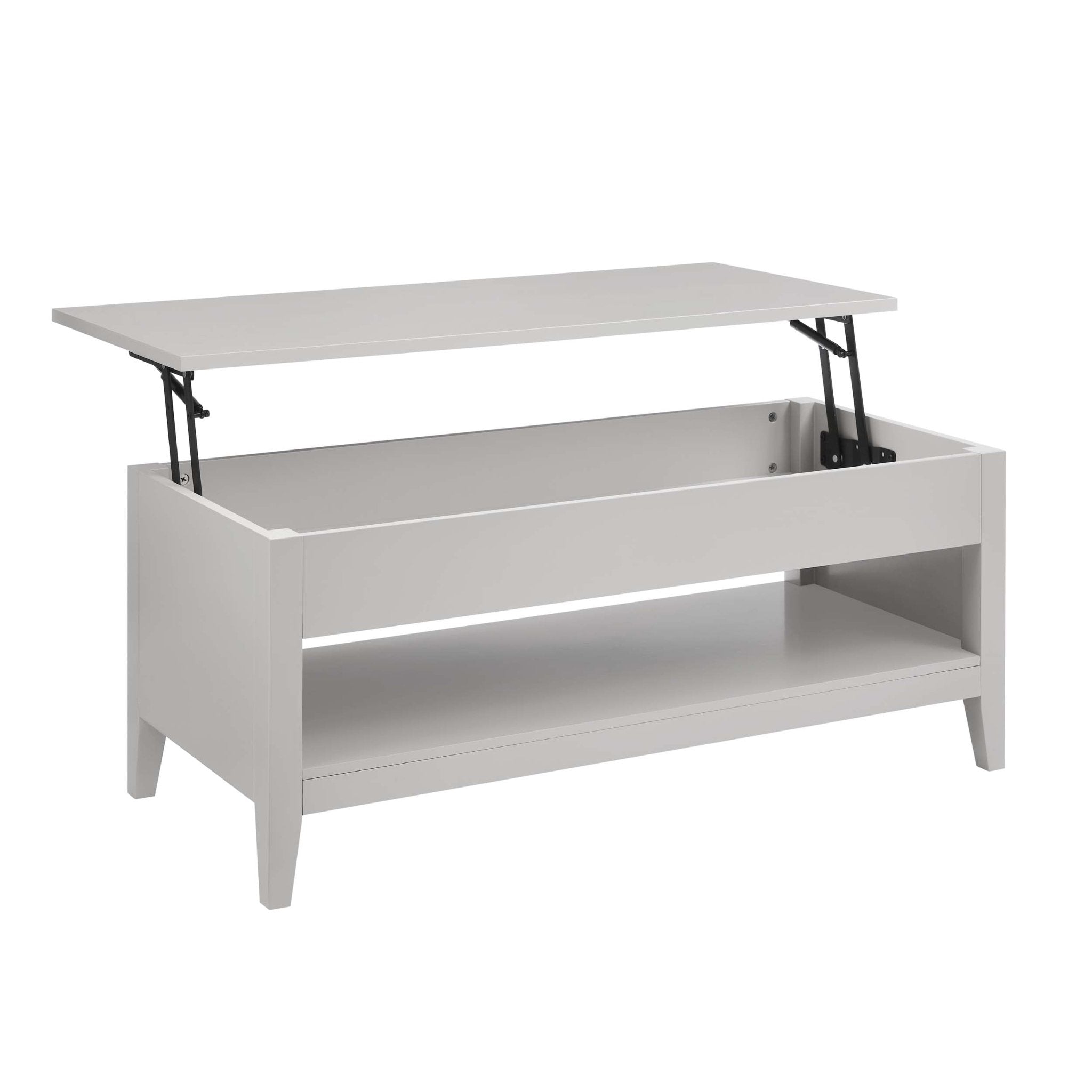Table basse moderne gris peint à plateau relevable avec rangement dissimulé pour salon