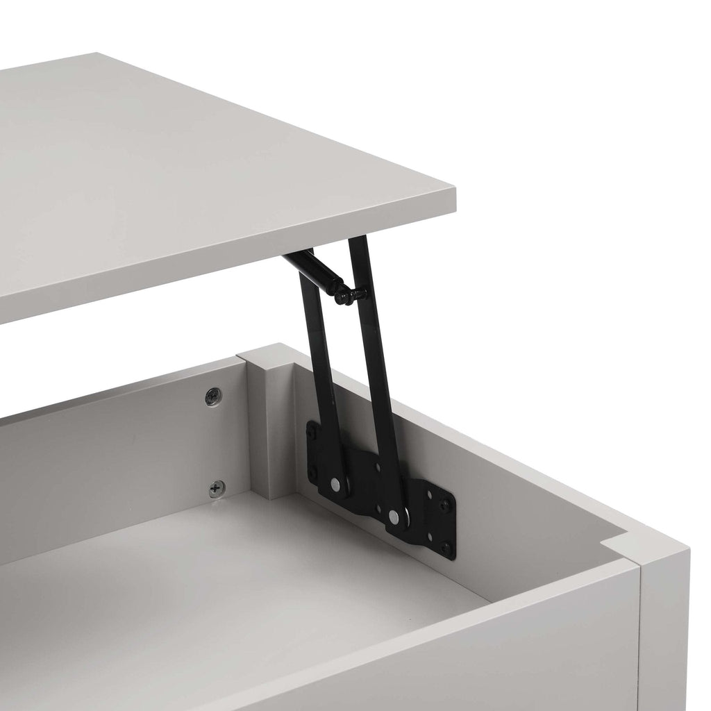Table basse moderne gris peint à plateau relevable avec rangement dissimulé pour salon