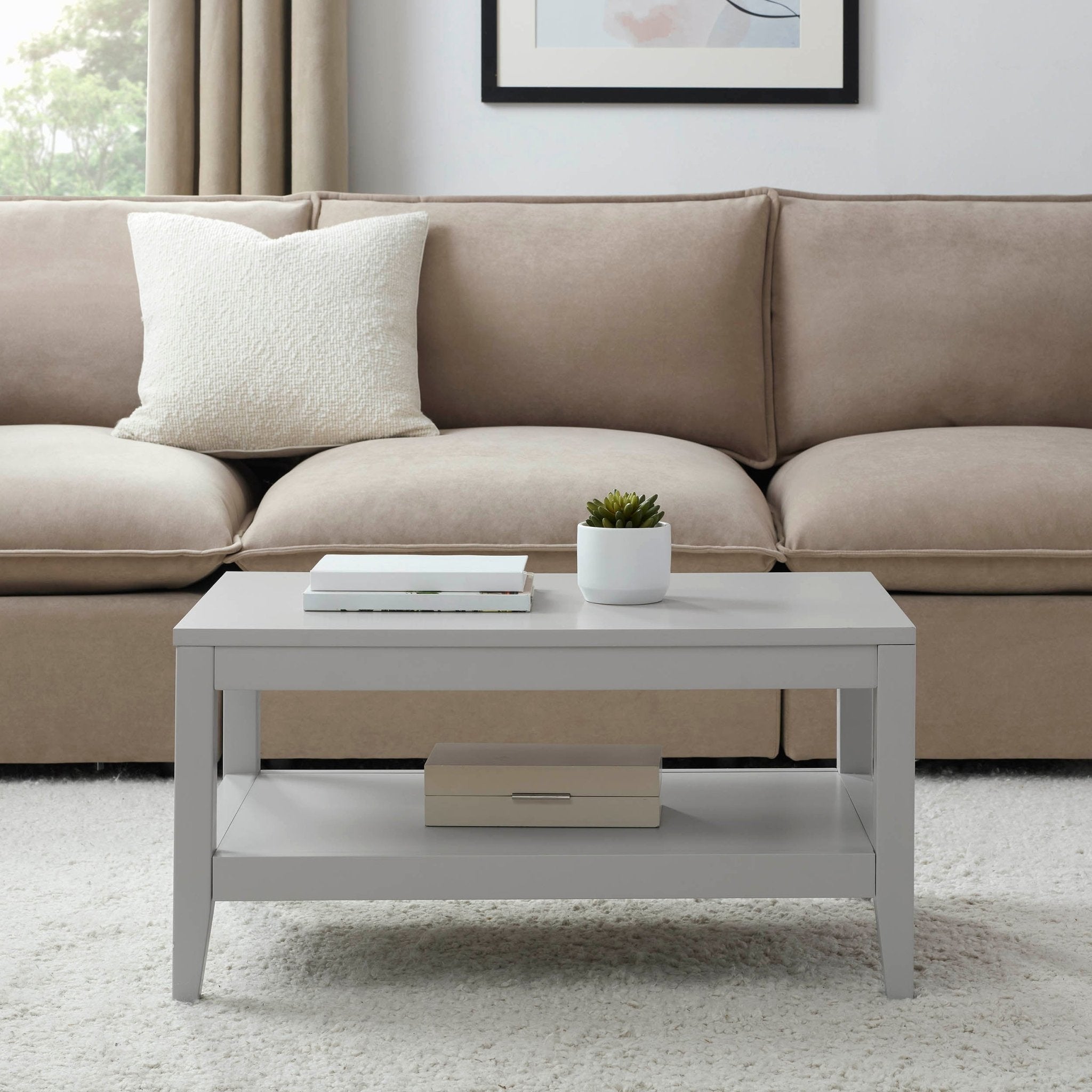 Table basse moderne peinte en gris avec étagère ouverte pour salon