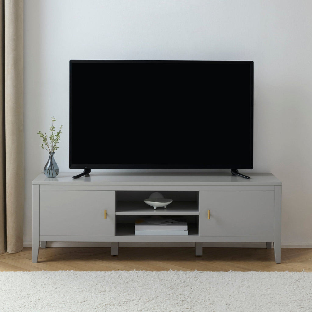 Meuble TV gris moderne peint avec étagère ouverte de rangement pour salon