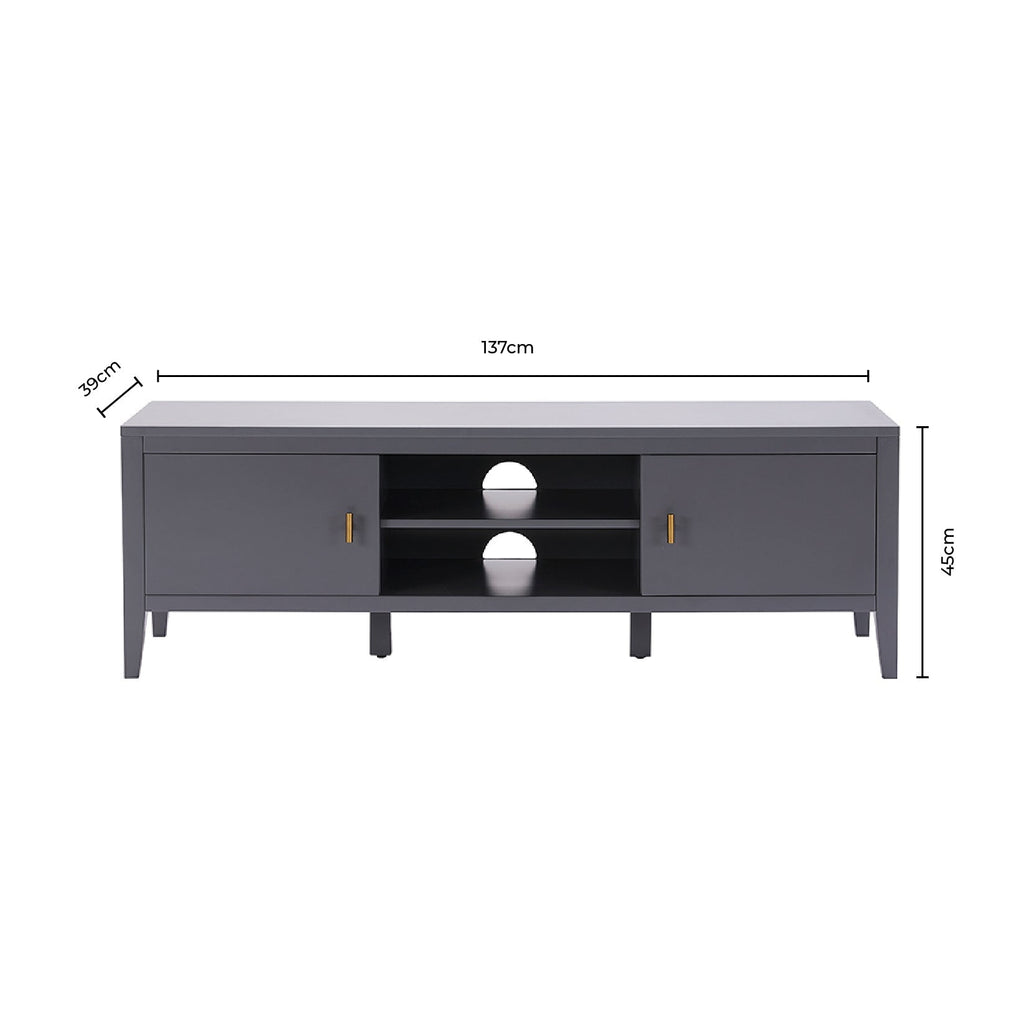 Meuble TV gris moderne peint avec étagère ouverte de rangement pour salon