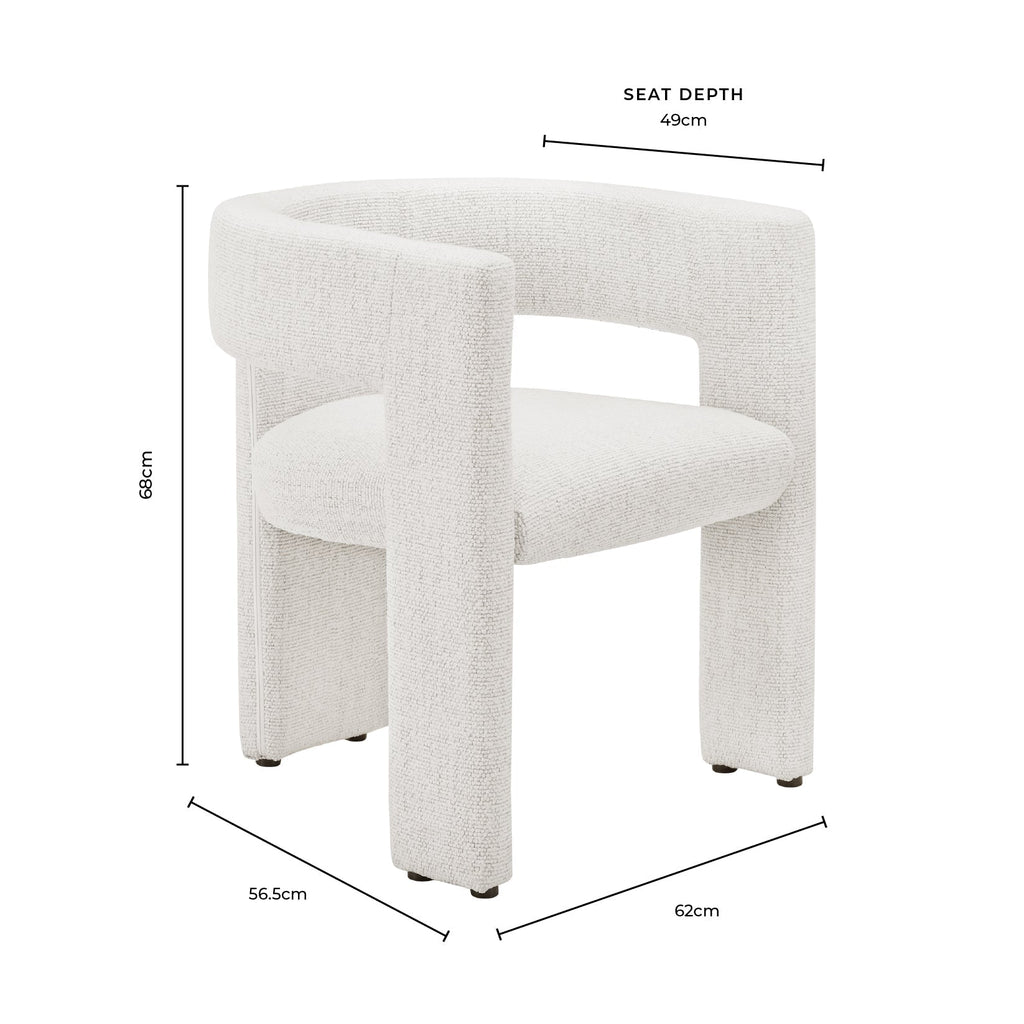 Chaise de salle à manger contemporaine en bouclé ivoire au design incurvé