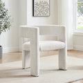 Chaise de salle à manger contemporaine en bouclé ivoire au design incurvé