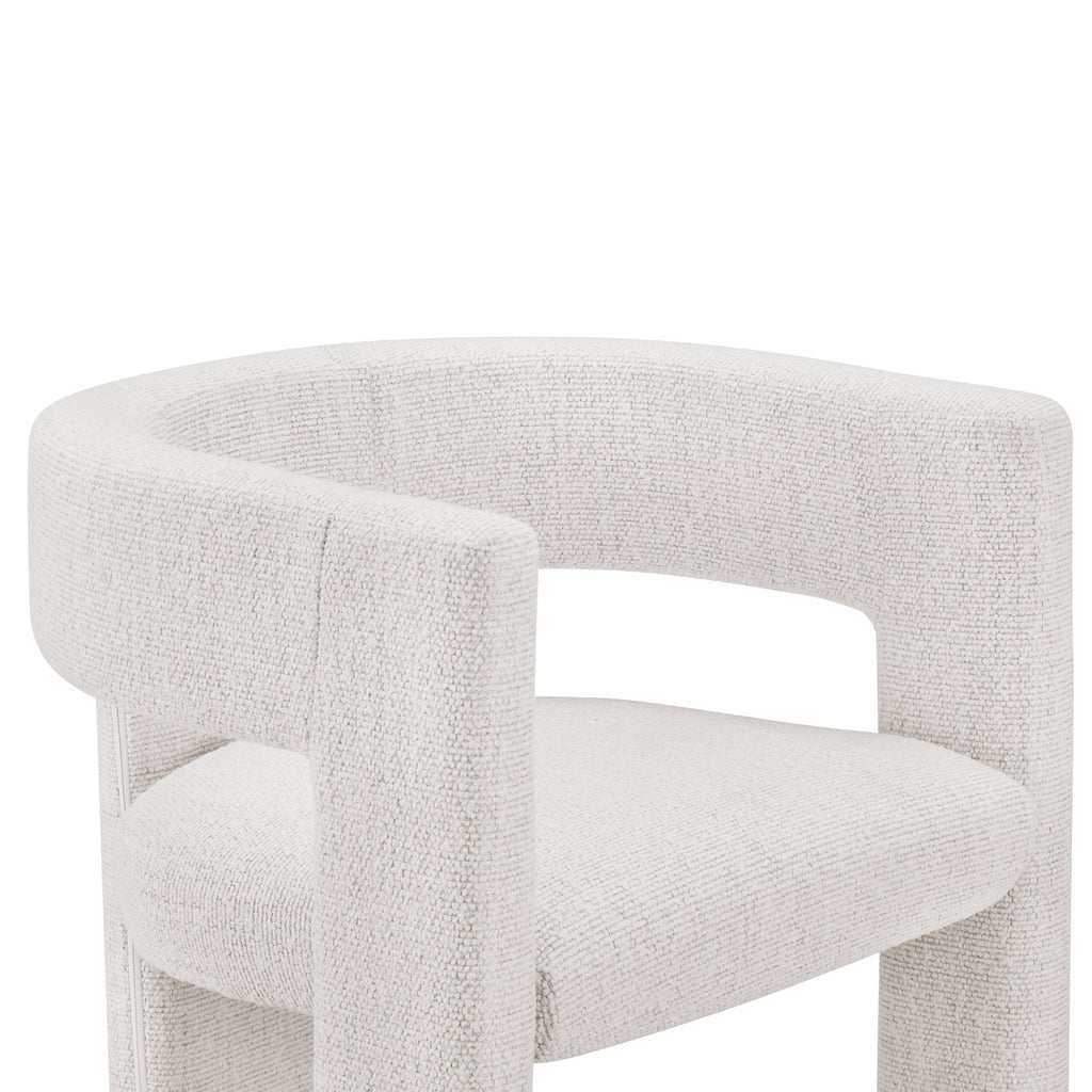 Chaise de salle à manger contemporaine en bouclé ivoire au design incurvé