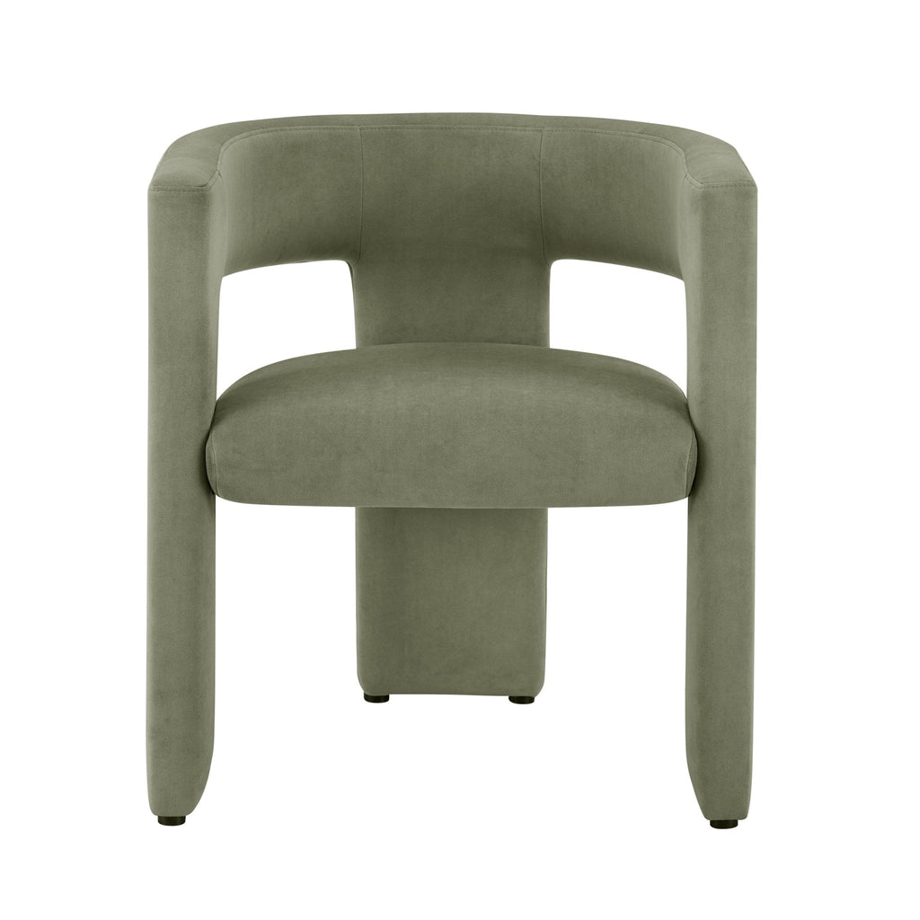 Chaise de salle à manger contemporaine en tissu vert sauge au design incurvé