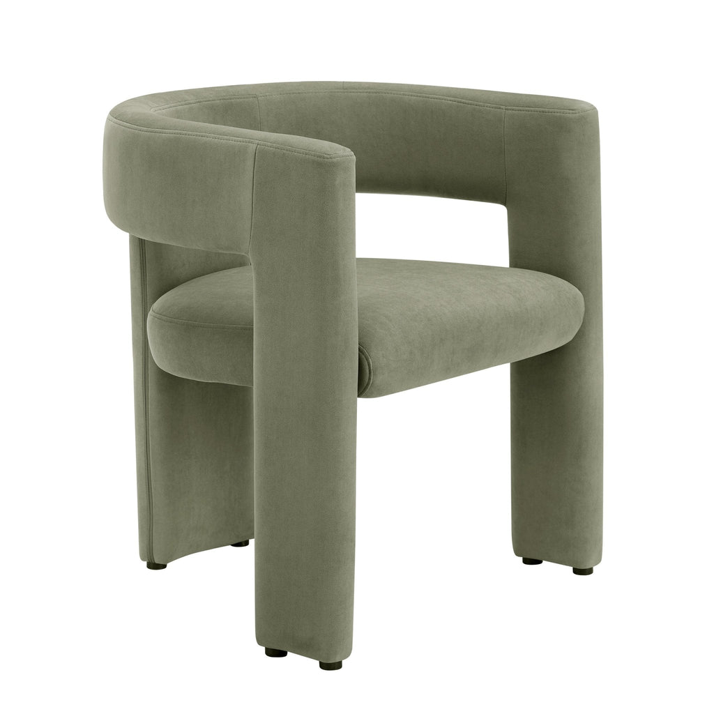 Chaise de salle à manger contemporaine en tissu vert sauge au design incurvé