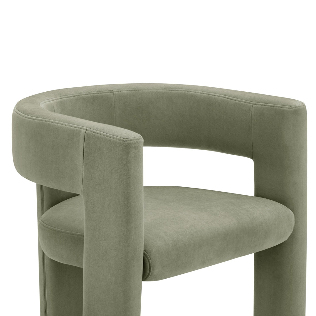 Chaise de salle à manger contemporaine en tissu vert sauge au design incurvé