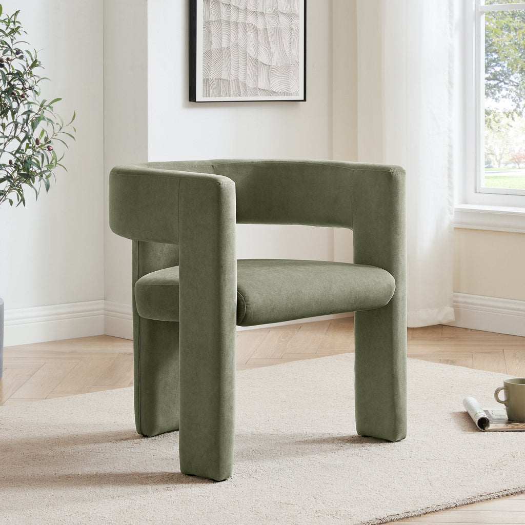 Chaise de salle à manger contemporaine en tissu vert sauge au design incurvé