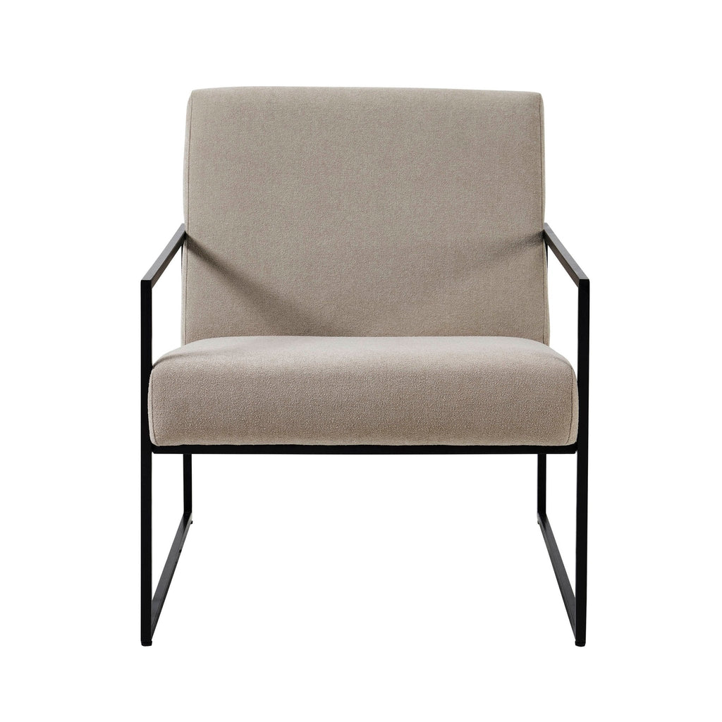 Fauteuil d'appoint moderne gris-beige en chenille avec design peu encombrant pour salon