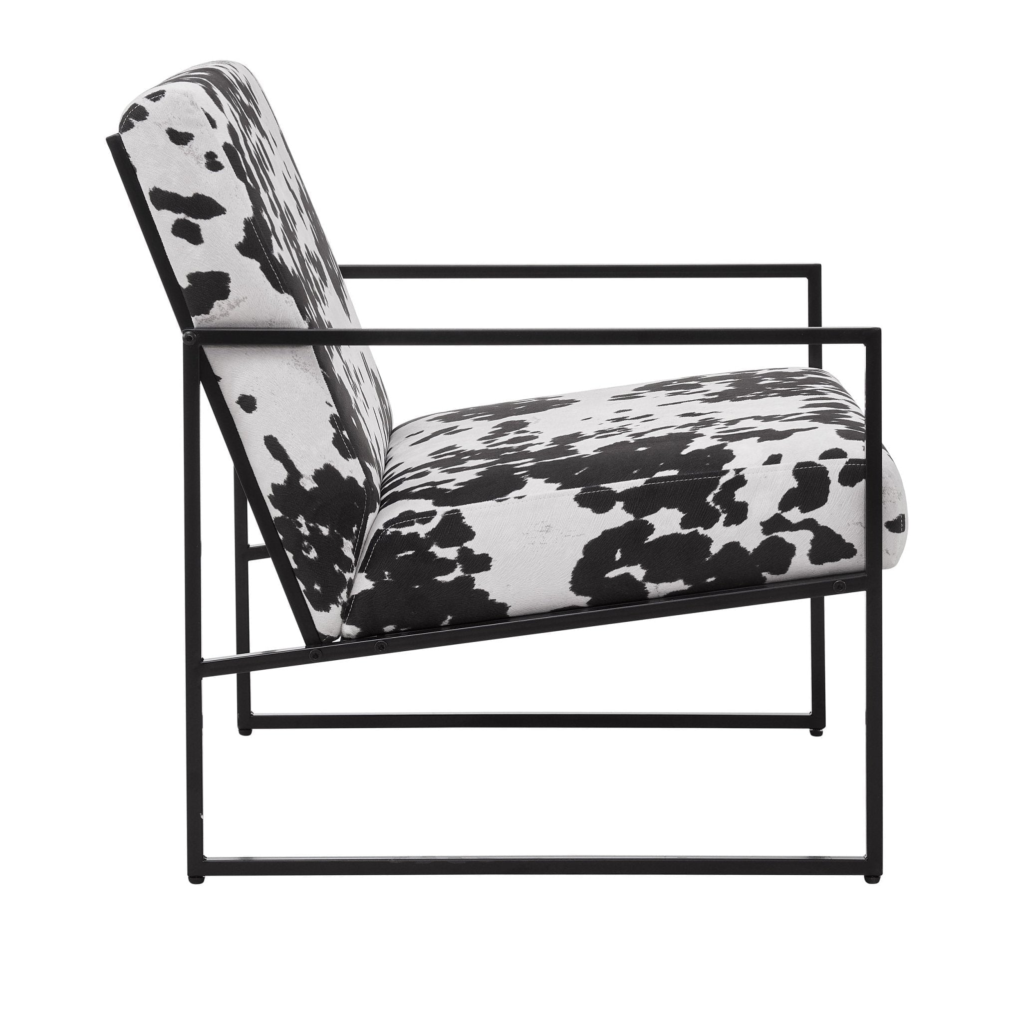 Fauteuil d'appoint éclectique en tissu imprimé vache avec motif audacieux pour salon