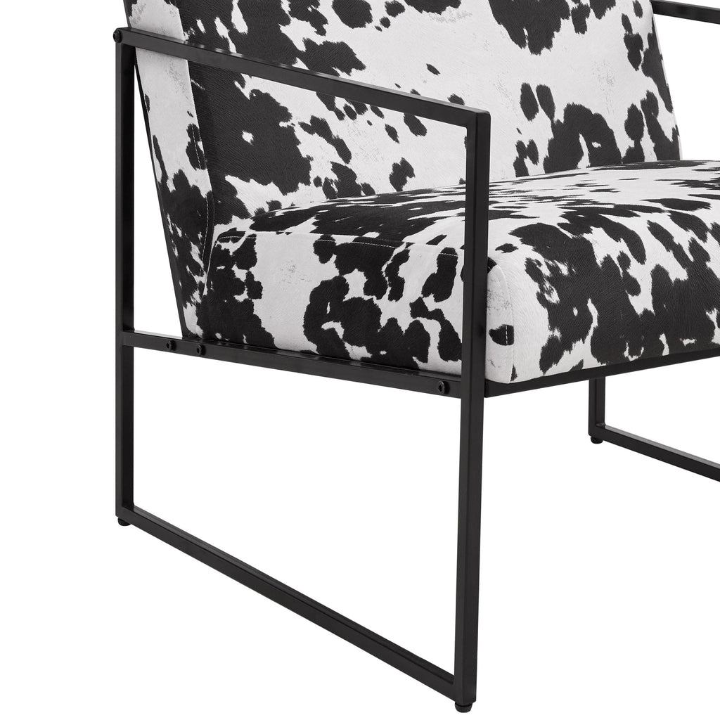 Fauteuil d'appoint éclectique en tissu imprimé vache avec motif audacieux pour salon