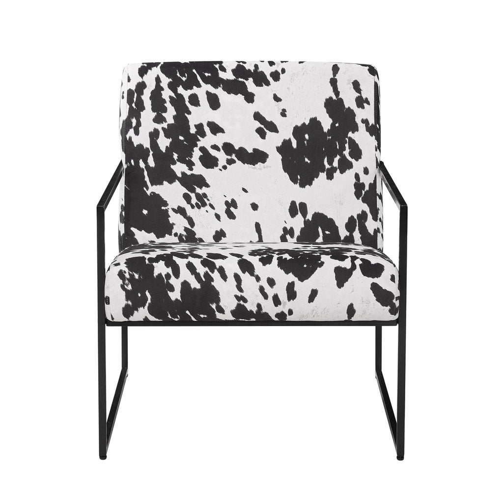 Fauteuil d'appoint éclectique en tissu imprimé vache avec motif audacieux pour salon