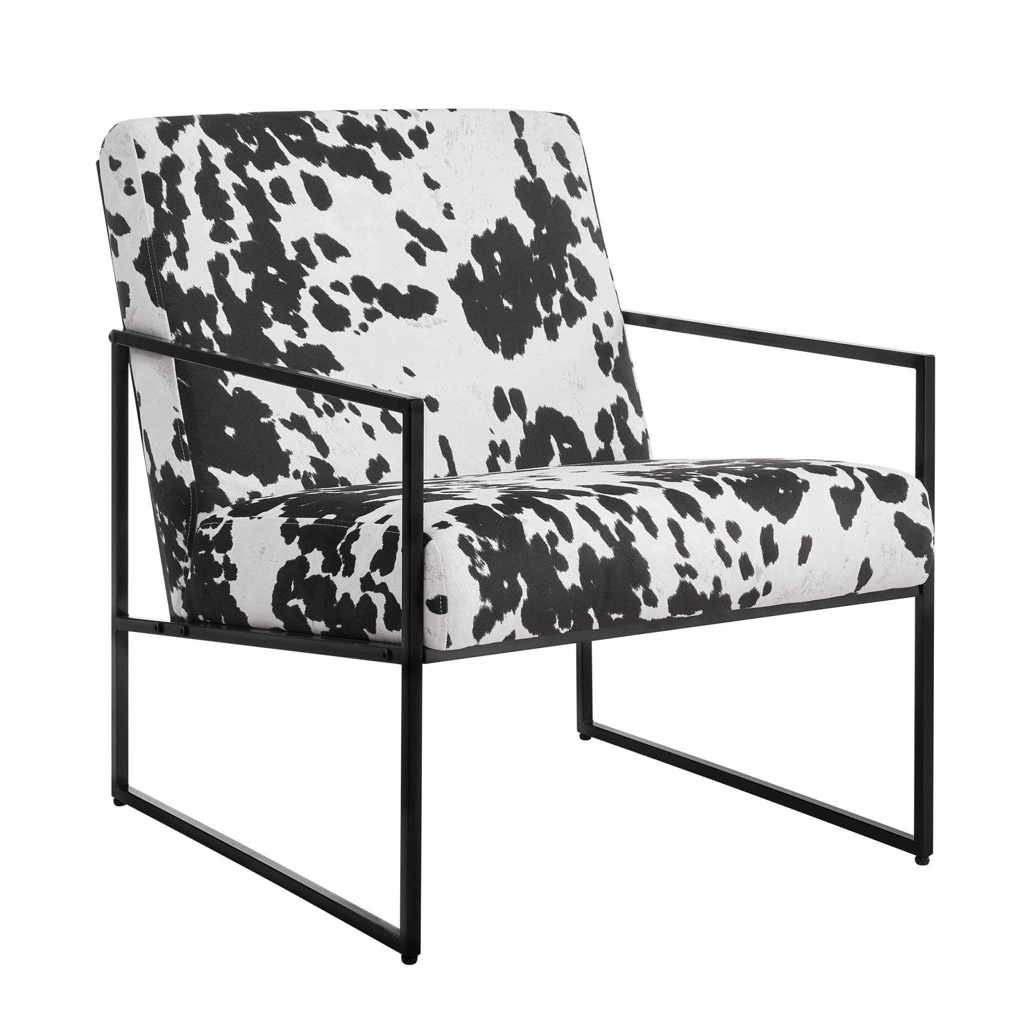 Fauteuil d'appoint éclectique en tissu imprimé vache avec motif audacieux pour salon