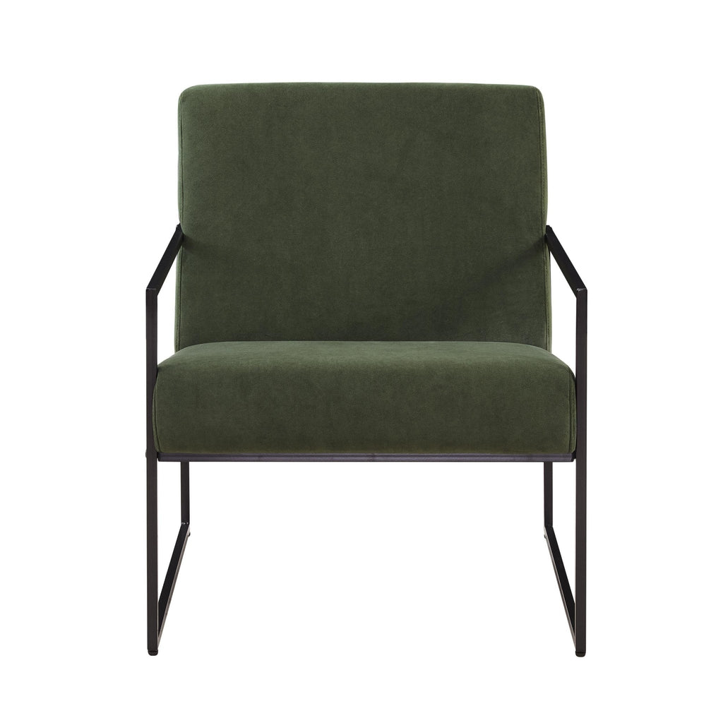 Fauteuil d'appoint moderne en tissu olive foncé avec un design peu encombrant pour le salon