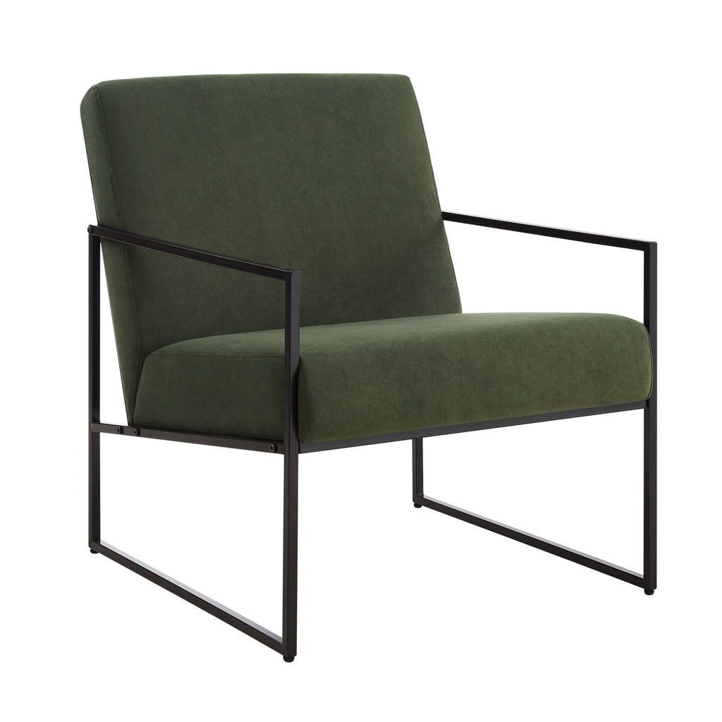Fauteuil d'appoint moderne en tissu olive foncé avec un design peu encombrant pour le salon