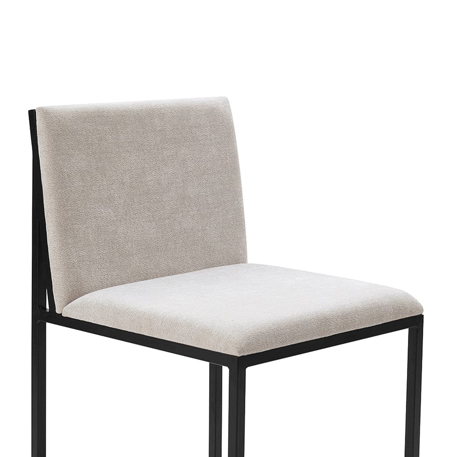 Tabouret de bar contemporain en chenille naturelle claire avec structure en métal noir pour cuisine