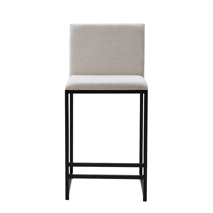 Tabouret de bar contemporain en chenille naturelle claire avec structure en métal noir pour cuisine
