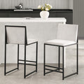 Tabouret de bar contemporain en chenille naturelle claire avec structure en métal noir pour cuisine
