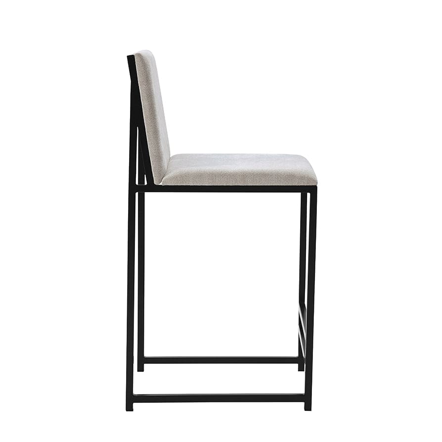Tabouret de bar contemporain en chenille naturelle claire avec structure en métal noir pour cuisine