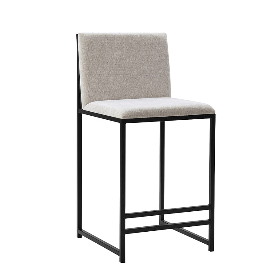 Tabouret de bar contemporain en chenille naturelle claire avec structure en métal noir pour cuisine