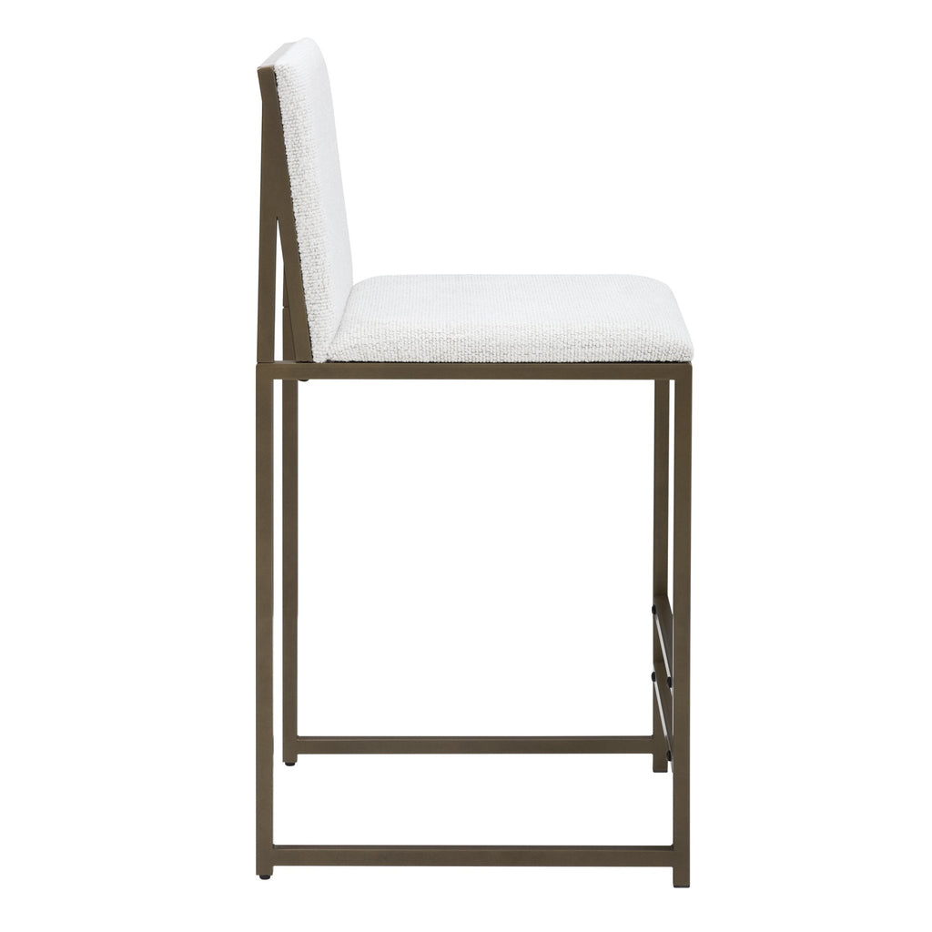 Tabouret de bar moderne en bouclette ivoire avec piètement en métal bronze pour cuisine